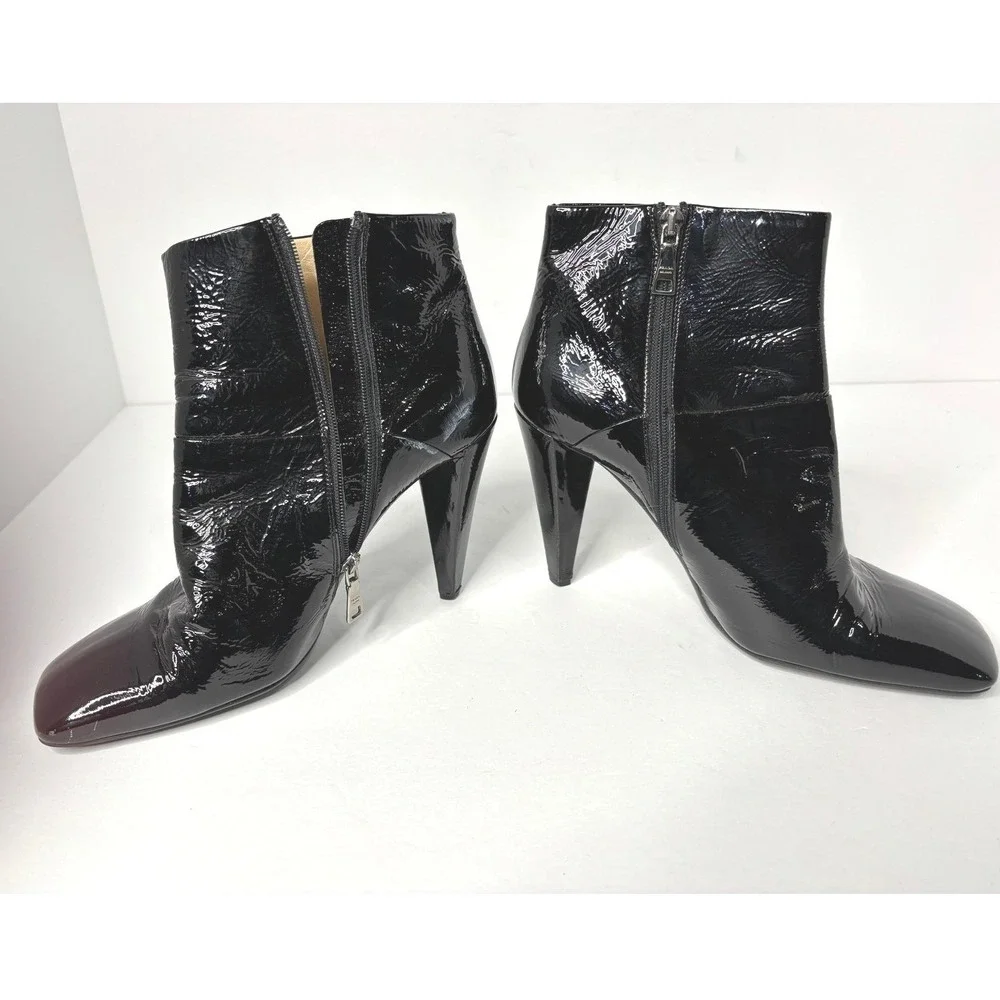 Prada Black Crinkled Patent Leather Square Toe Ankle Boots‎ 39 Heel 1I746L